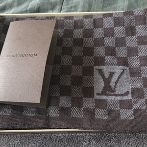 Louis Vuitton Gray and Brown Checkered Scarf